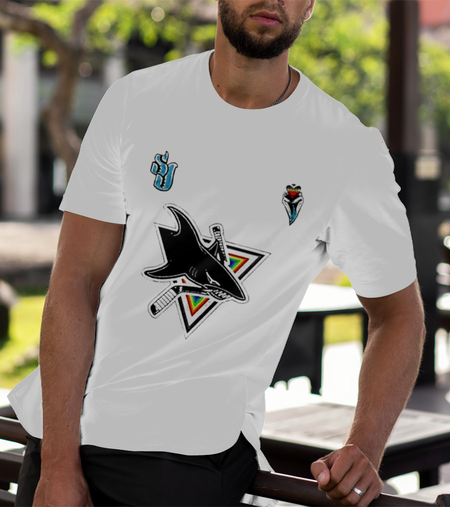 San Jose Sharks Pride Night 2026 Team Logo With Rainbow Accents T-Shirt