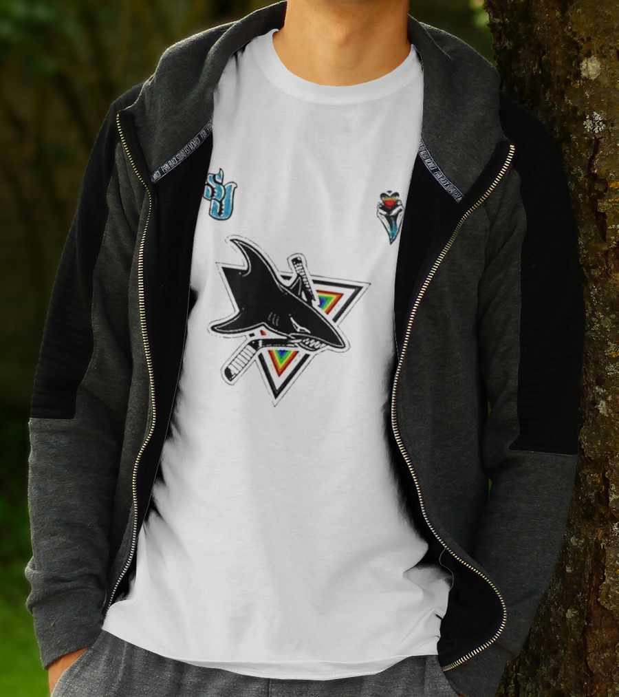 San Jose Sharks Pride Night 2026 Team Logo With Rainbow Accents T-Shirt
