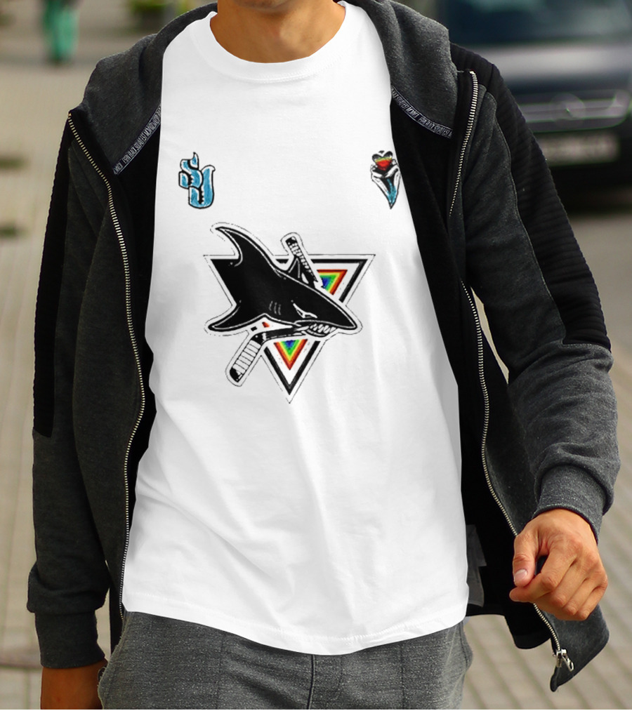 San Jose Sharks Pride Night 2026 Team Logo With Rainbow Accents T-Shirt