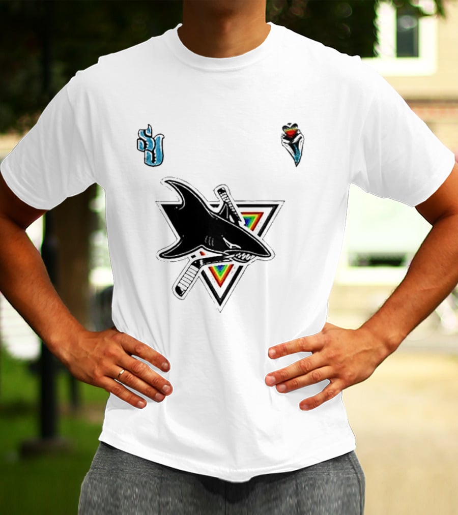 San Jose Sharks Pride Night 2026 Team Logo With Rainbow Accents T-Shirt