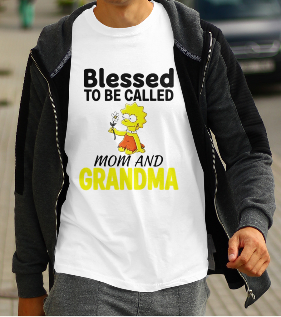Blessed To Be Called Mom And Grandma Simpsons Character Holding Flower T-Shirt