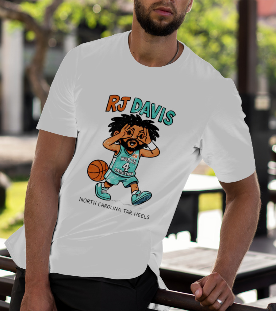 RJ Davis North Carolina Tar Heels Number 4 Basketball Caricature T-Shirt