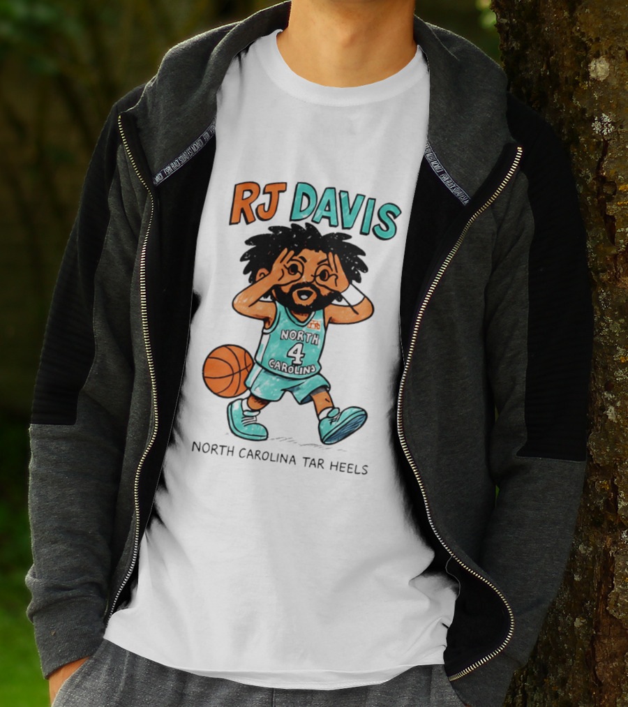 RJ Davis North Carolina Tar Heels Number 4 Basketball Caricature T-Shirt