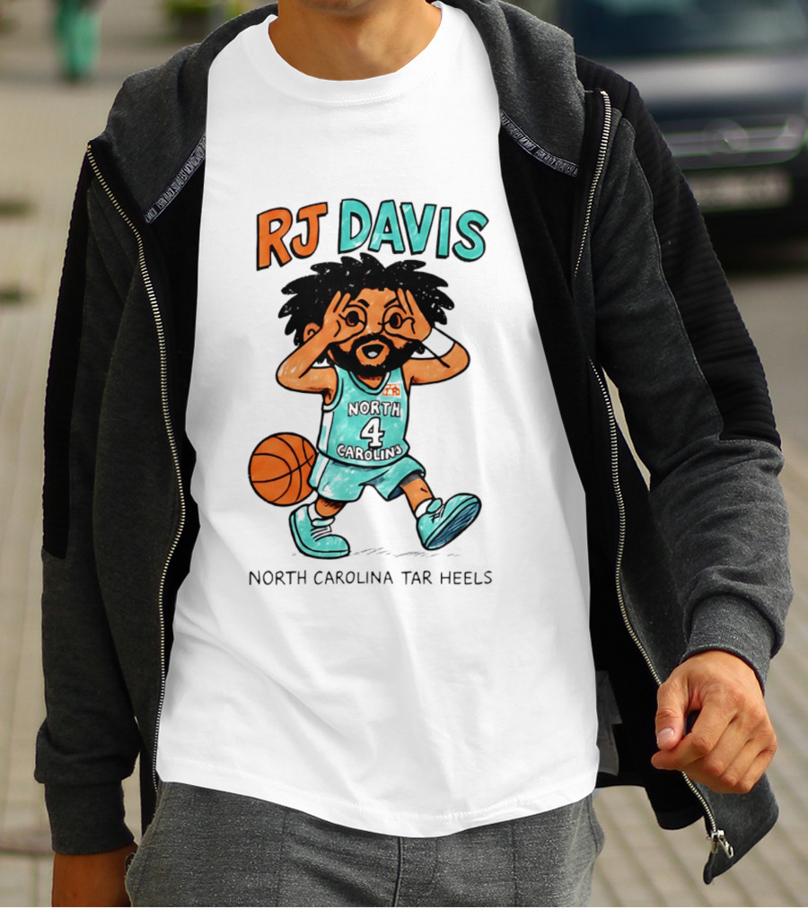 RJ Davis North Carolina Tar Heels Number 4 Basketball Caricature T-Shirt