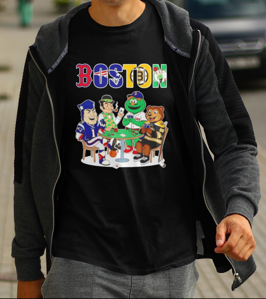 Boston Teams Playing Cards Patriots Red Sox Celtics Bruins Logos T-Shirt