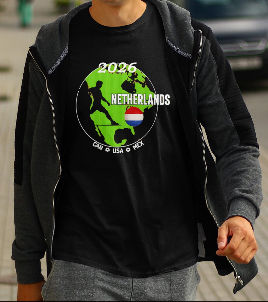 Netherlands Football 2026 CAN USA MEX World Cup Map Soccer Ball T-Shirt