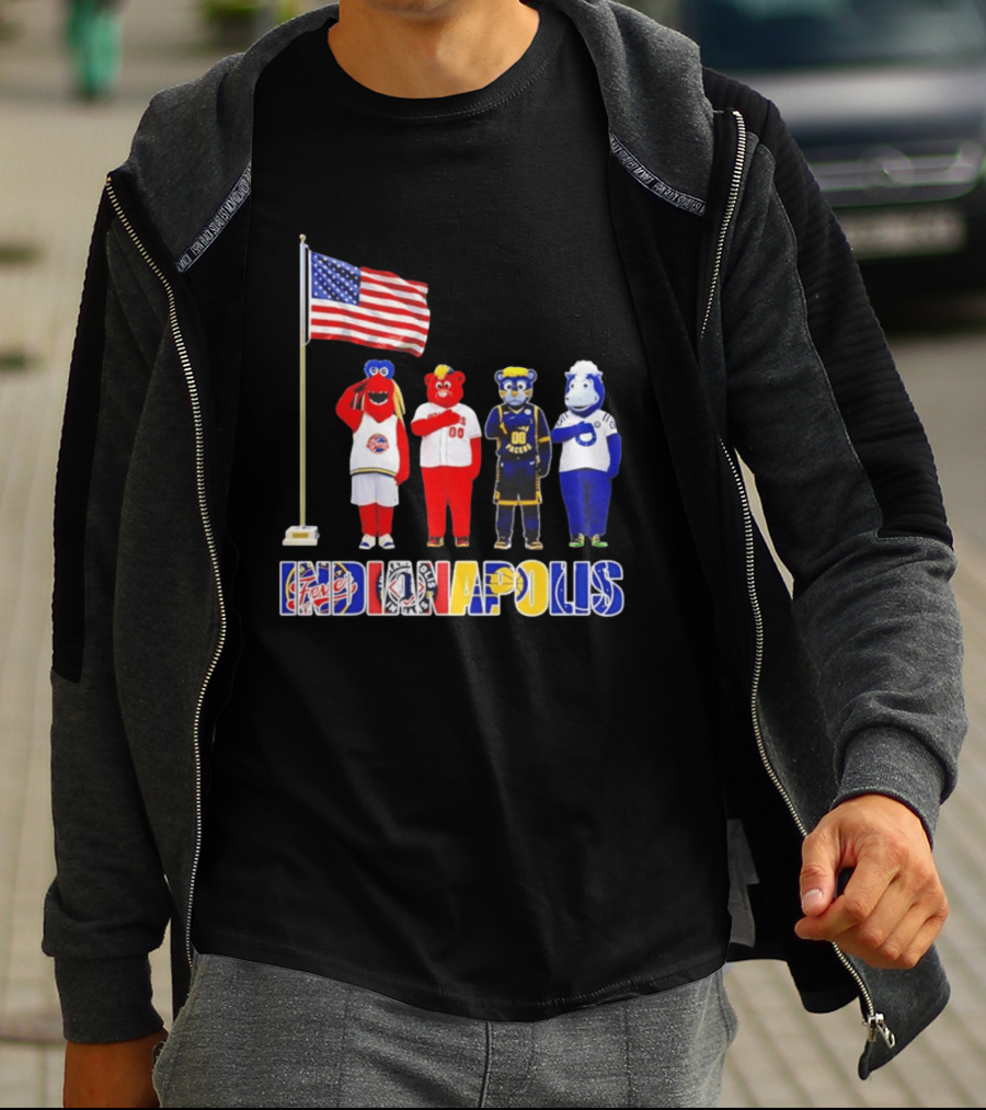 Indiana Fever Indianapolis Mascots Salute Flag With Pacers Colts T-Shirt