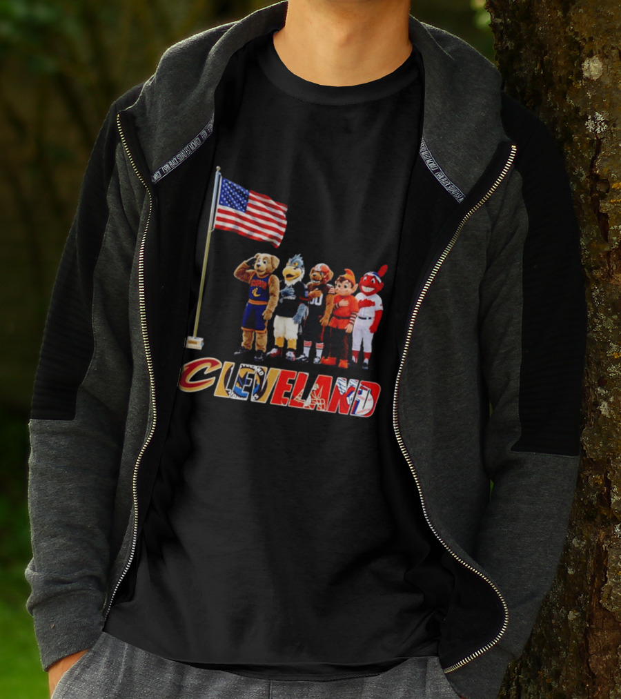 Cleveland Sports Mascots Salute The American Flag 2026 T-Shirt