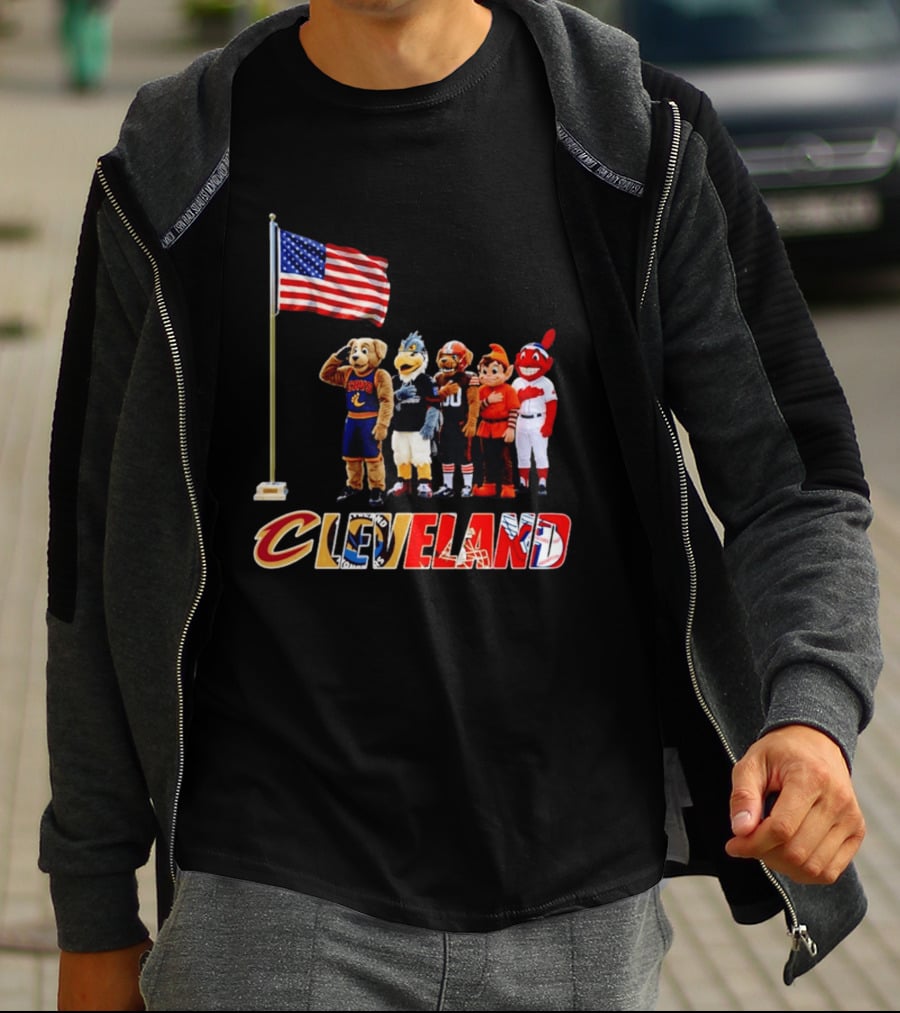 Cleveland Sports Mascots Salute The American Flag 2026 T-Shirt