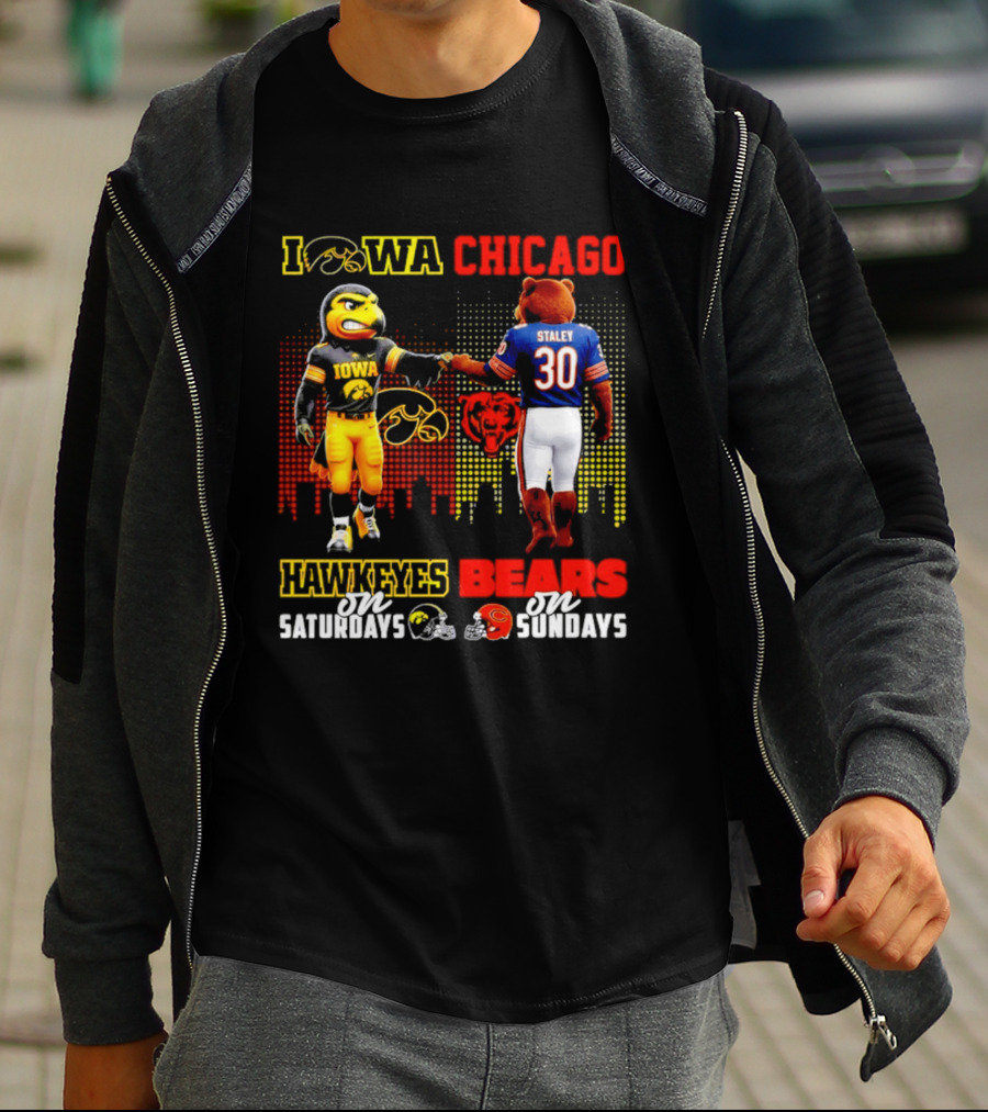 Iowa Hawkeyes Saturdays Chicago Bears Sundays City Skyline T-Shirt