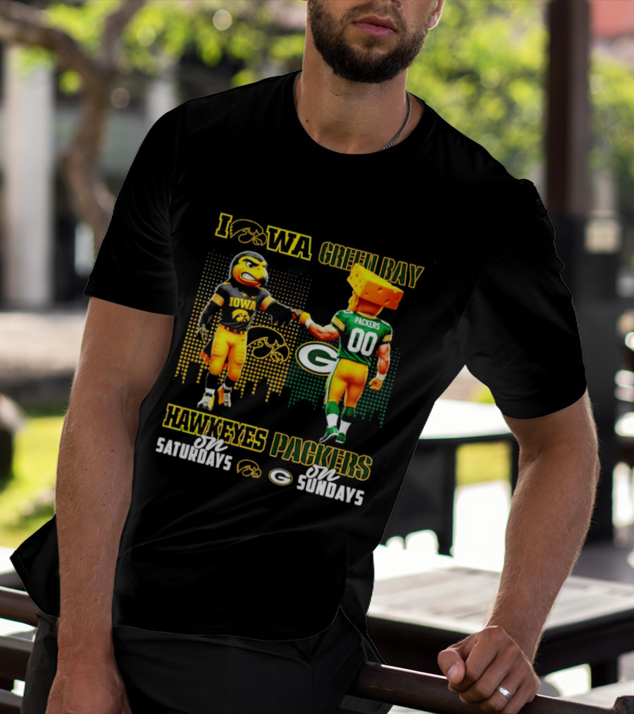Iowa Hawkeyes On Saturdays Green Bay Packers On Sundays City Skyline T-Shirt