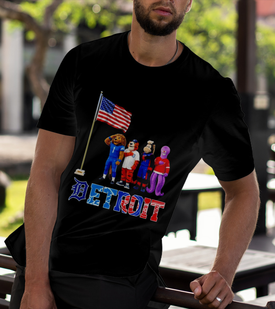Detroit Mascots Salute American Flag T-Shirt