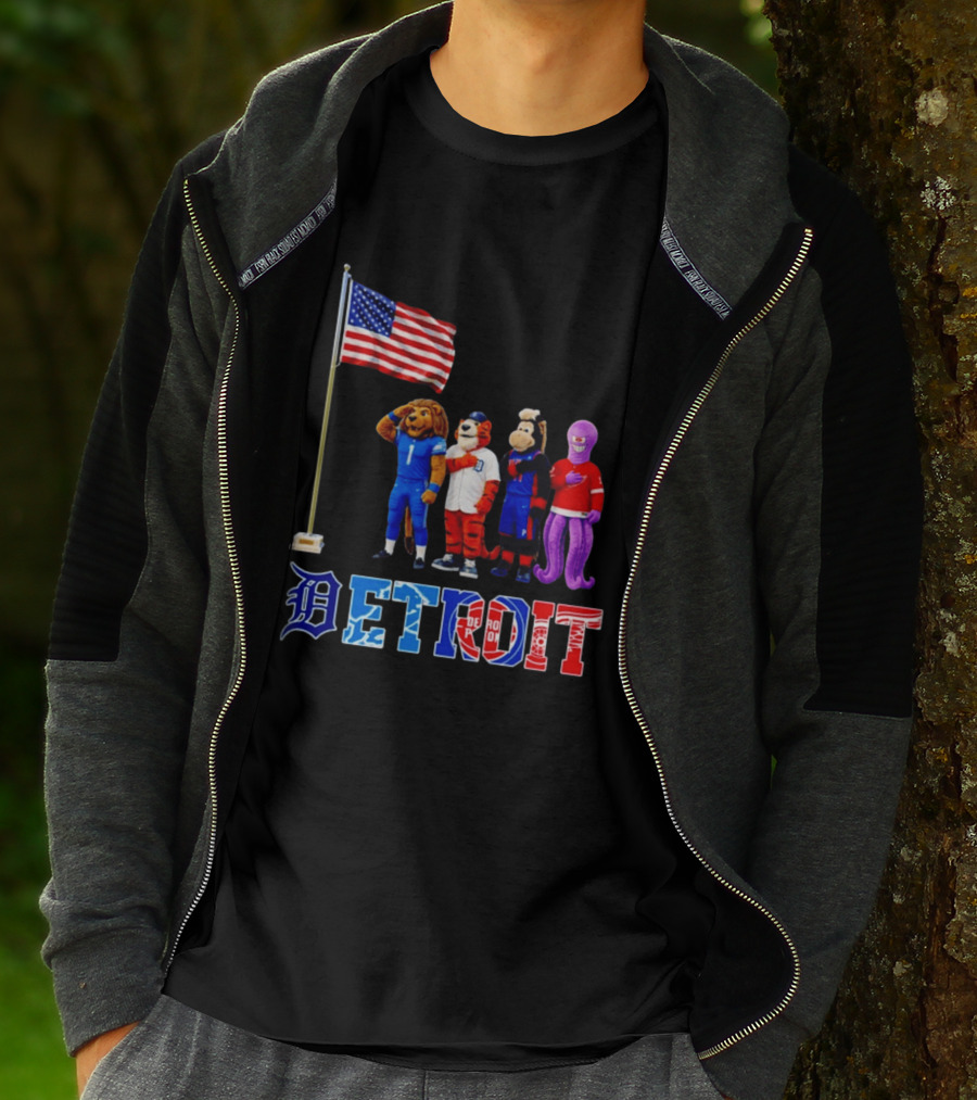 Detroit Mascots Salute American Flag T-Shirt