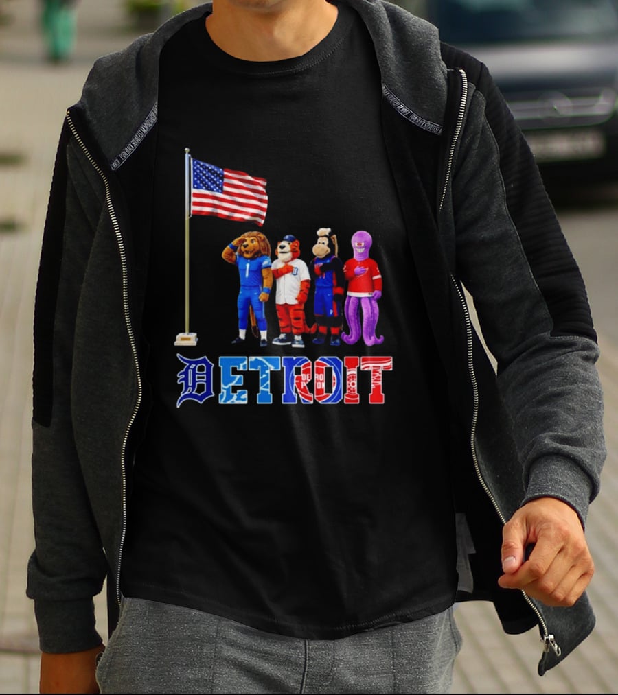 Detroit Mascots Salute American Flag T-Shirt
