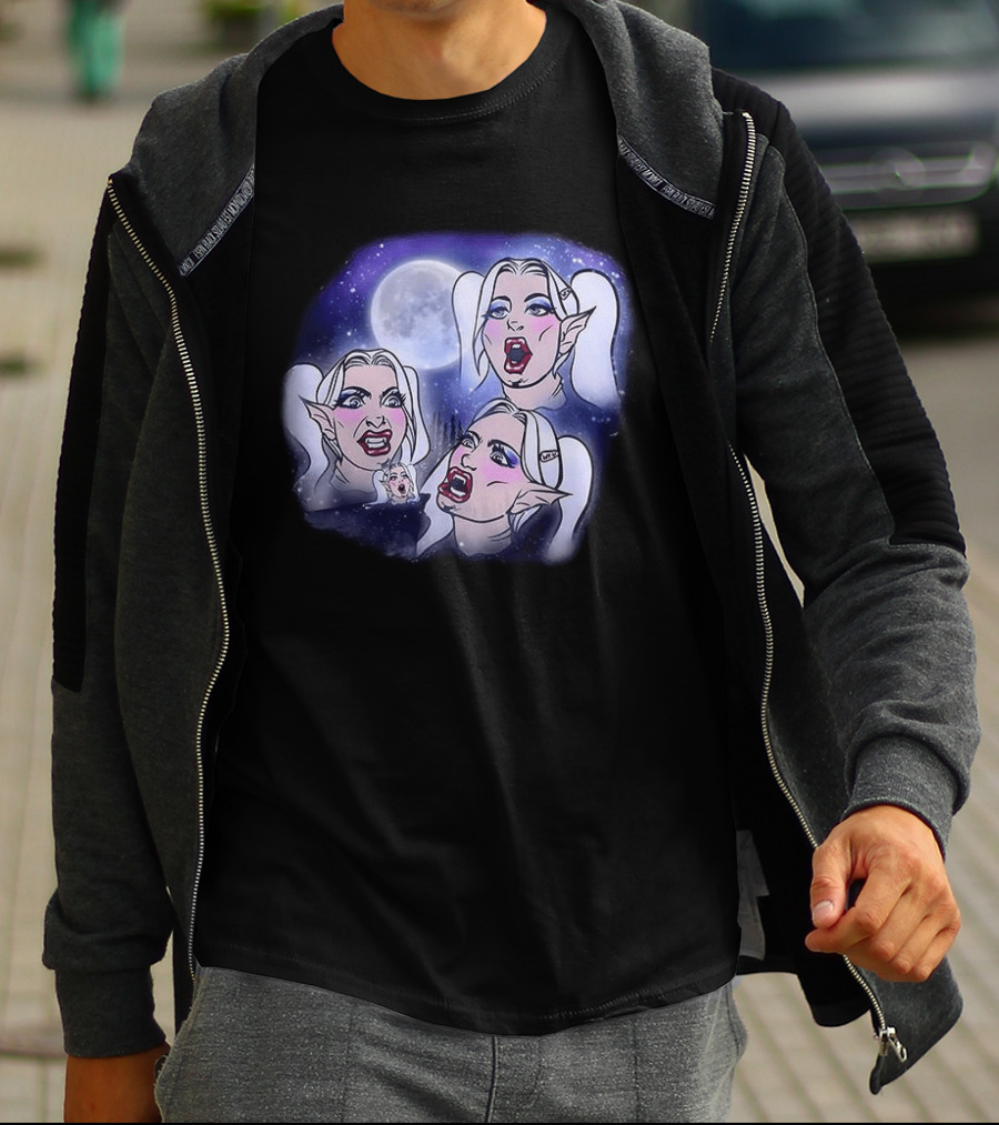 Majestic Howling Wolves Samantha Moonlit Night Fantasy T-Shirt