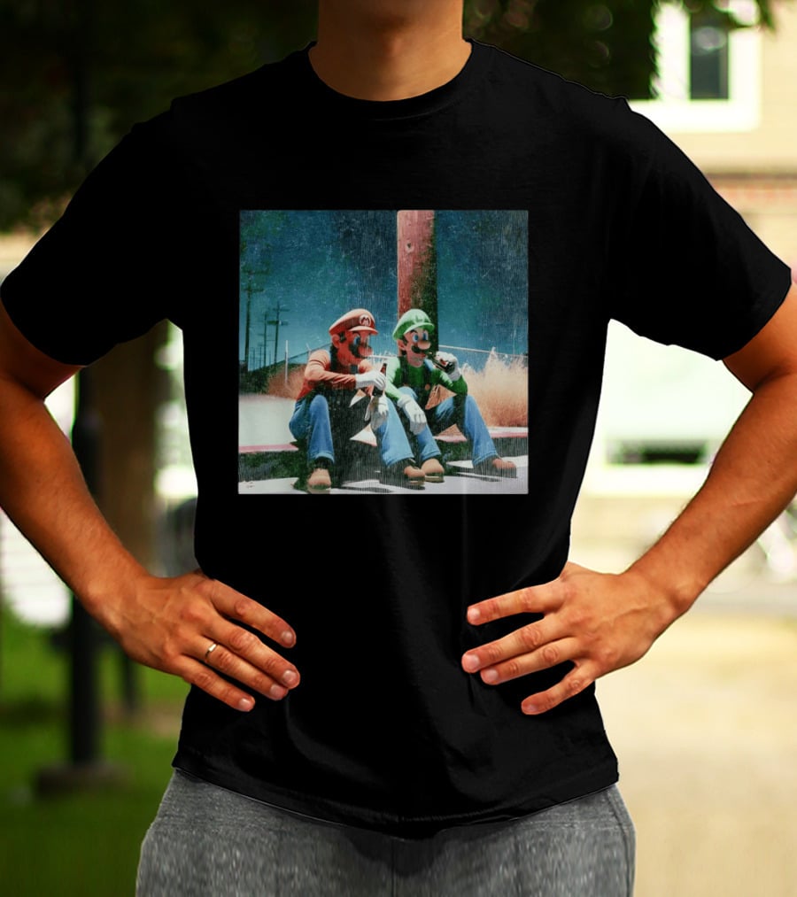 Super Mario Bros Mario And Luigi Relaxing And Drinking Scene T-Shirt