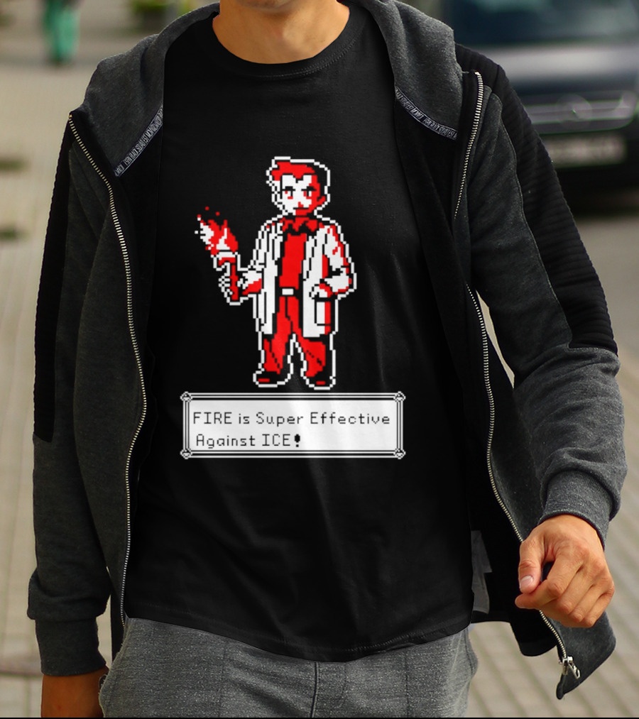 Fire Is Super Effective Against Ice Pixel Character Holding Flame In Retro Game T-Shirt