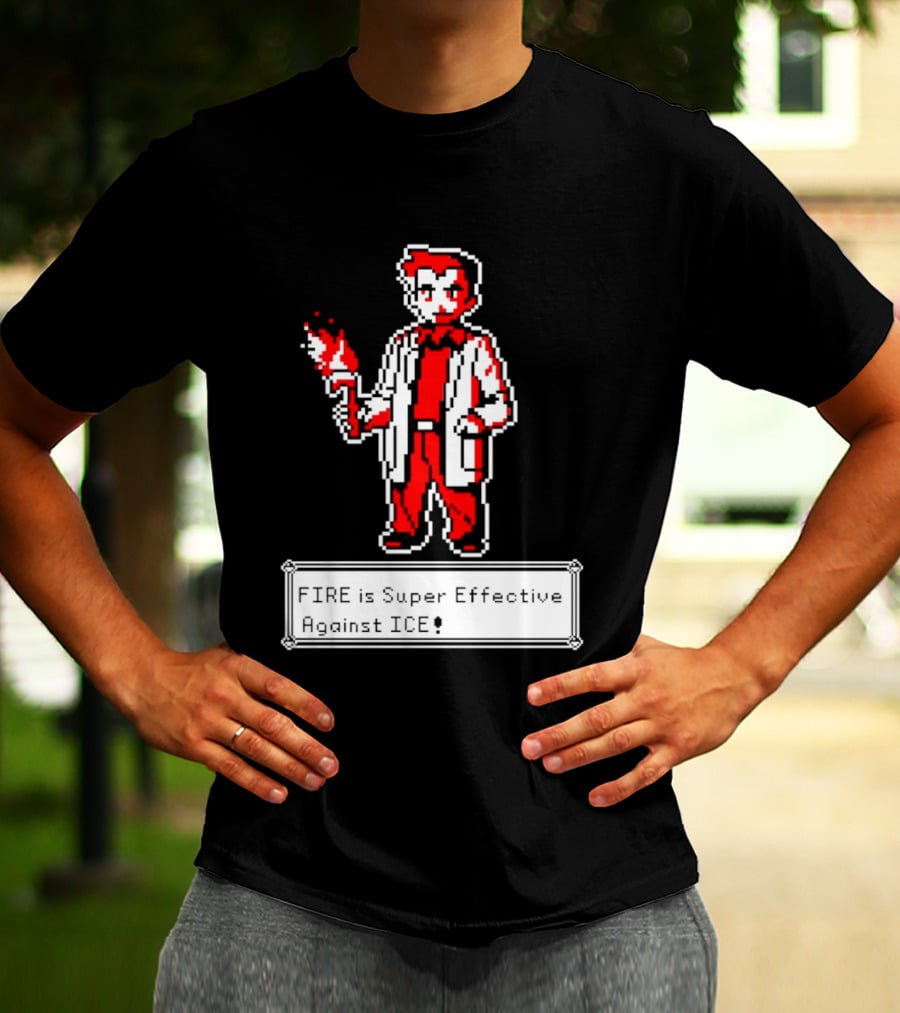 Fire Is Super Effective Against Ice Pixel Character Holding Flame In Retro Game T-Shirt