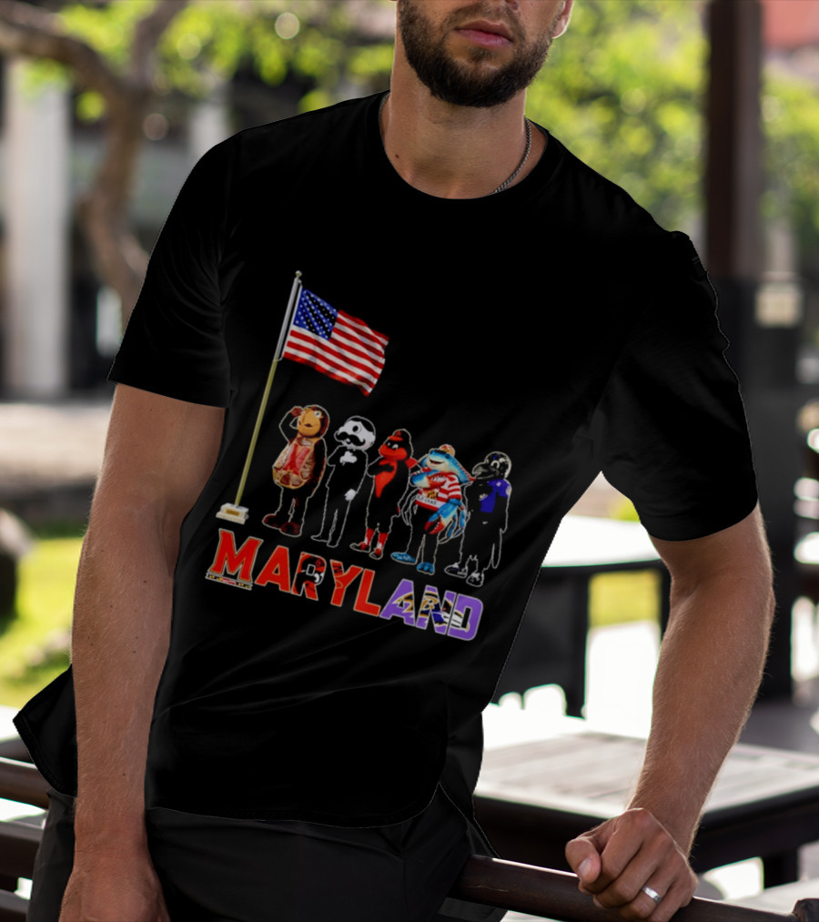 Maryland Mascots Saluting American Flag T-Shirt