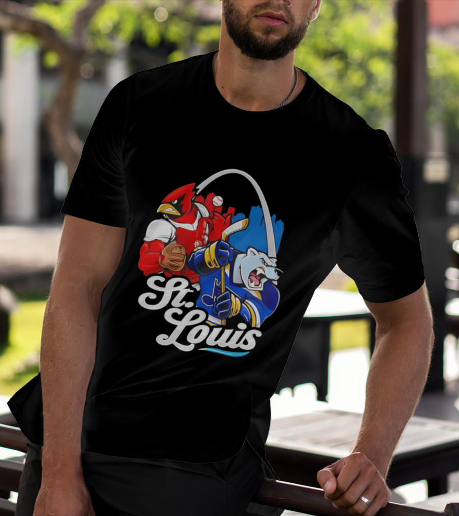 St. Louis Cardinals And St Louis Blues Skyline With Arch Sports Team Fans T-Shirt