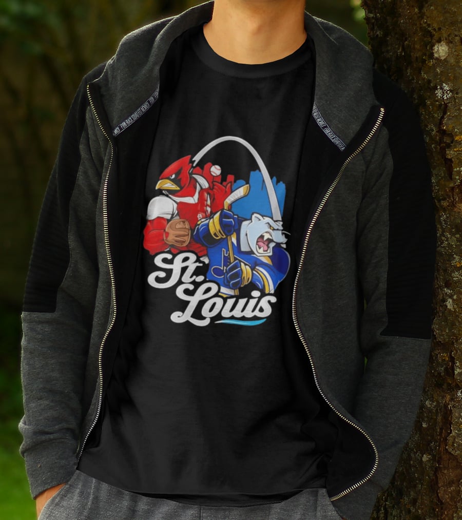 St. Louis Cardinals And St Louis Blues Skyline With Arch Sports Team Fans T-Shirt