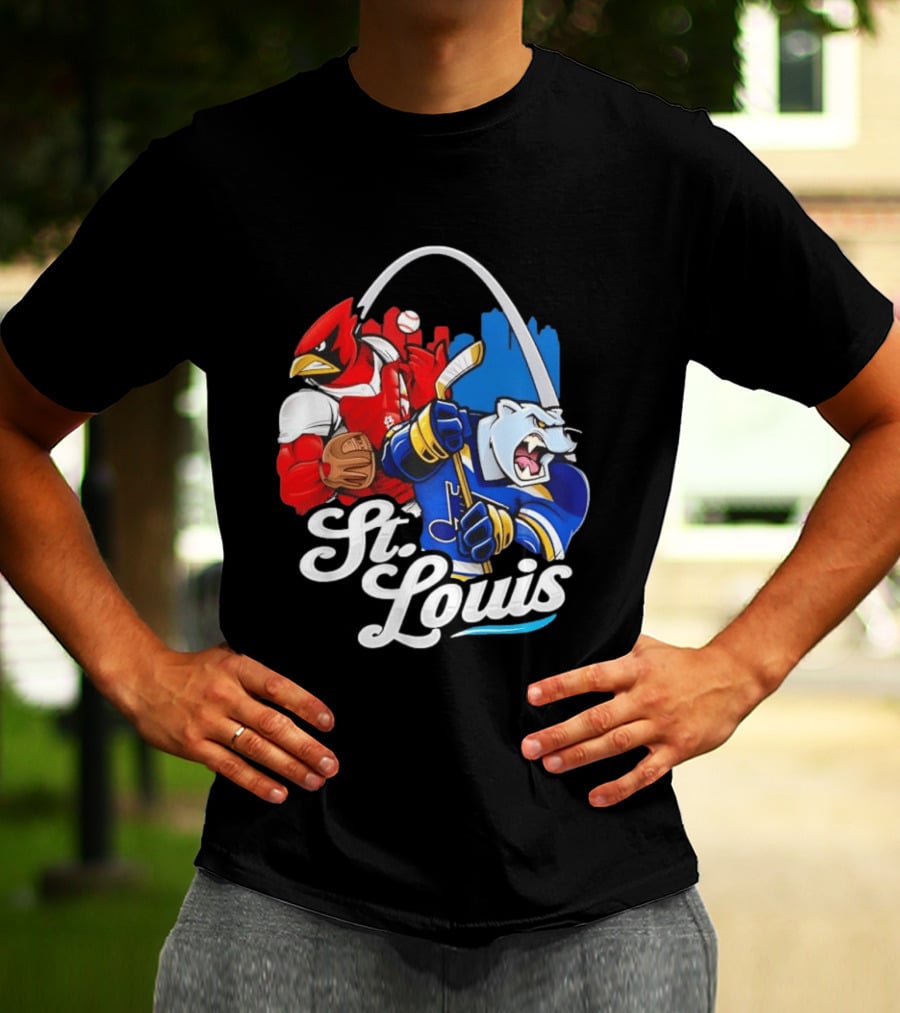 St. Louis Cardinals And St Louis Blues Skyline With Arch Sports Team Fans T-Shirt