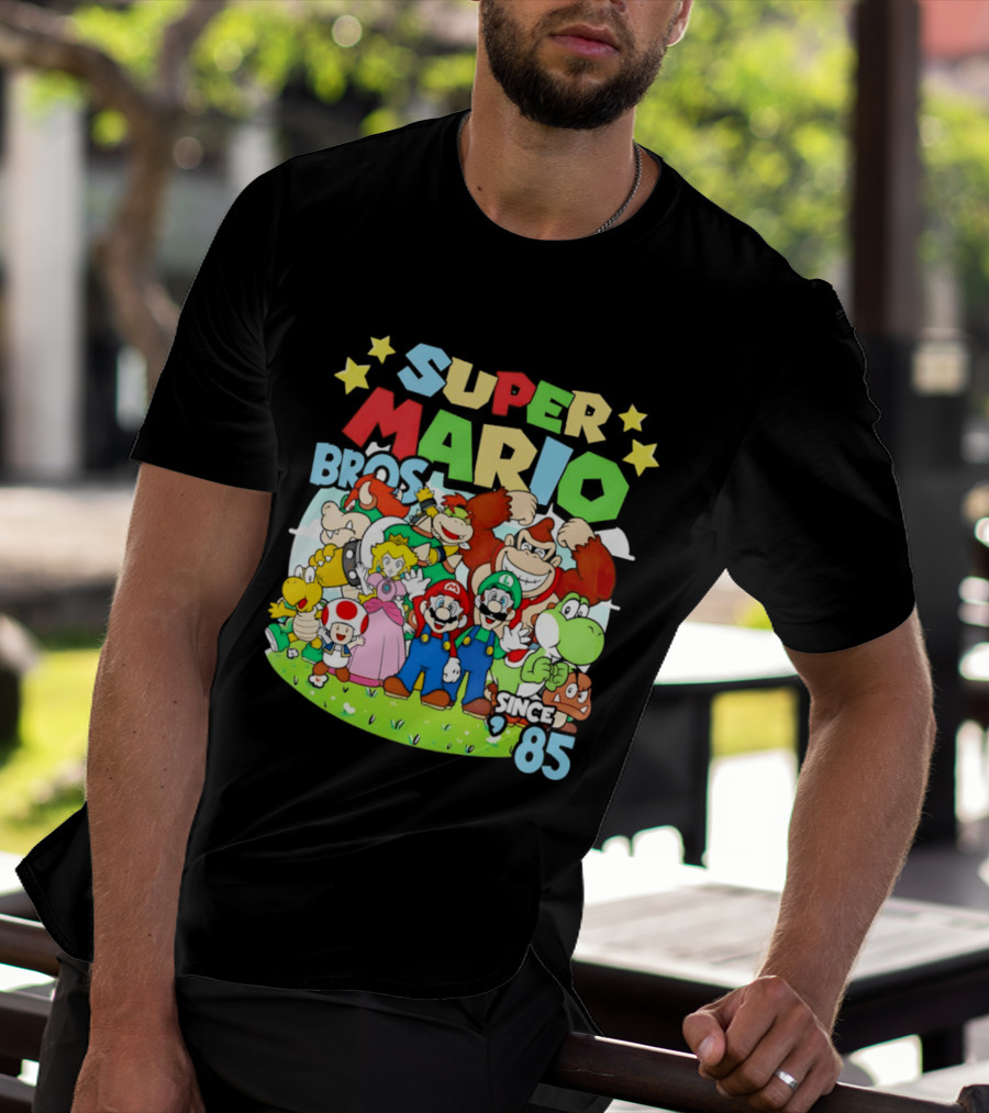 Super Mario Bros Characters And Stars Cartoon Since 85 T-Shirt