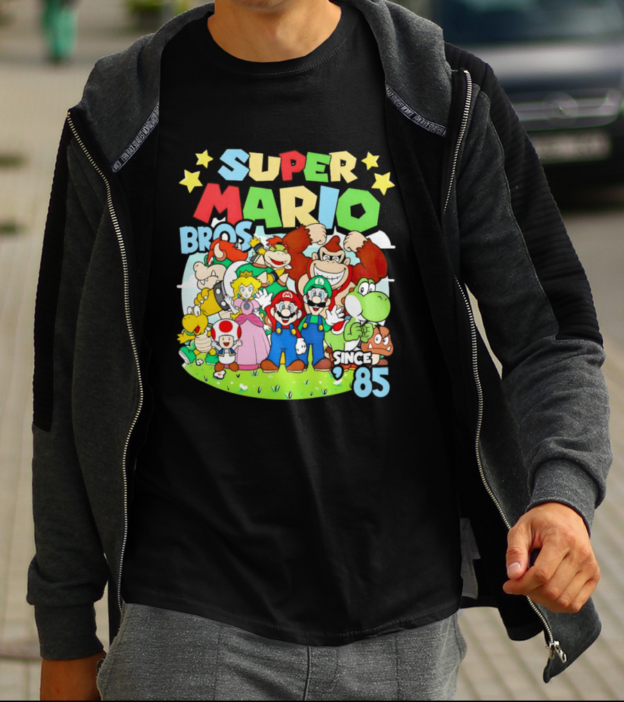 Super Mario Bros Characters And Stars Cartoon Since 85 T-Shirt