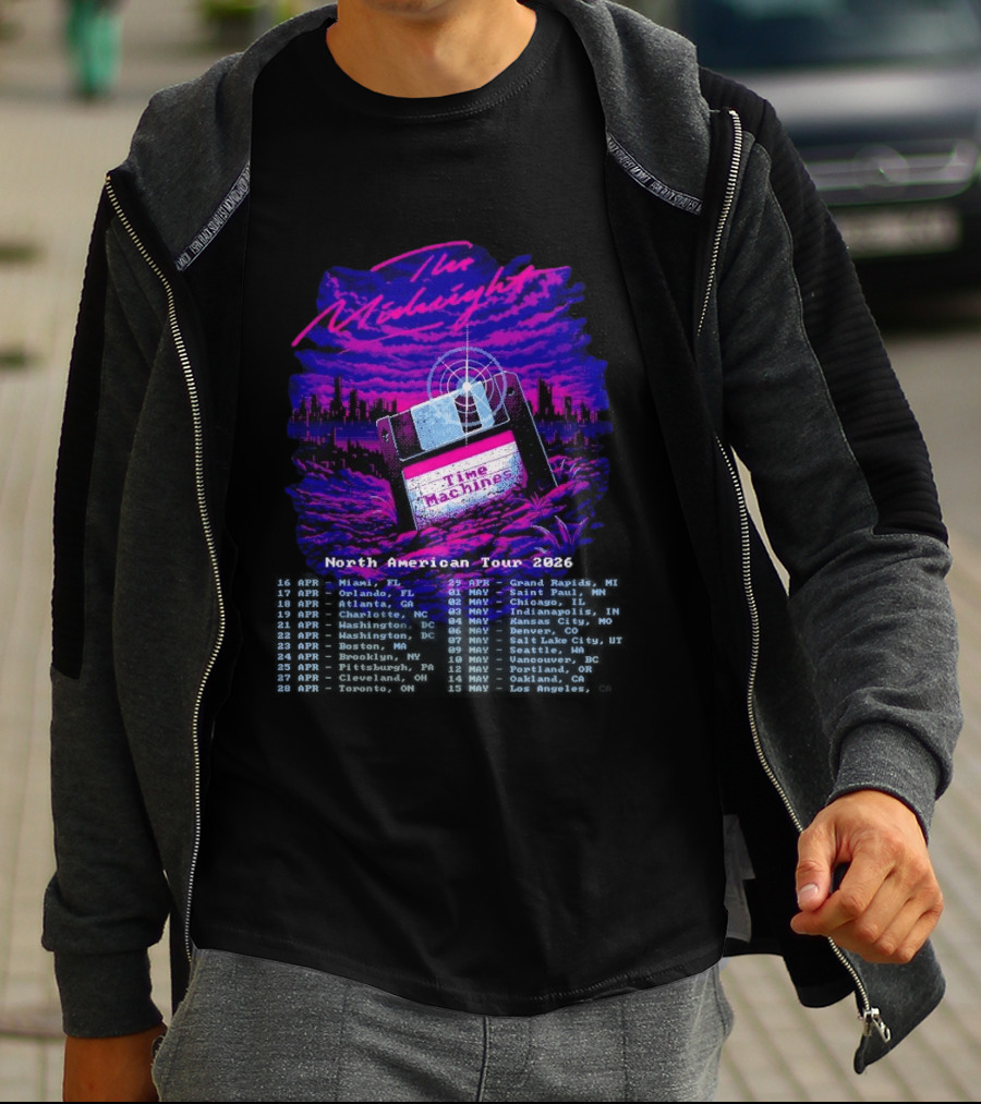 The Midnight Time Machines North American Tour 2026 Retro Floppy Disk T-Shirt