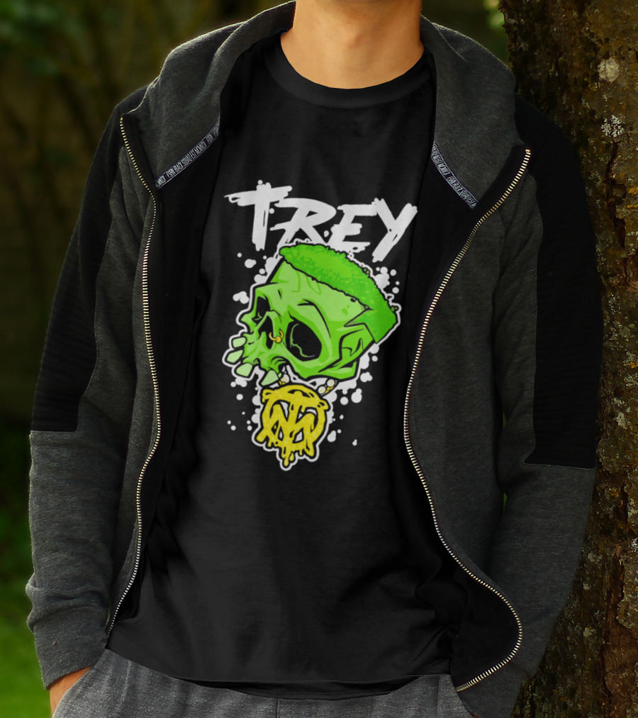 Trey Skull Green Neon Melting Art By Trey Miguel T-Shirt