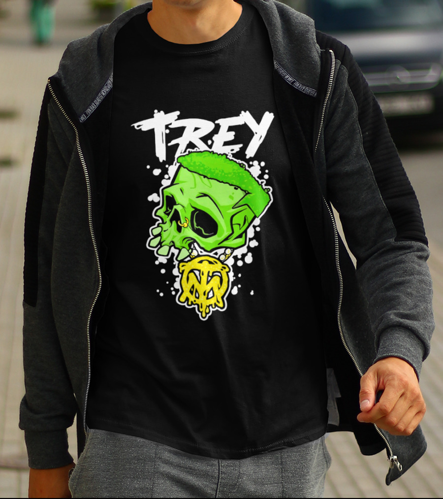 Trey Skull Green Neon Melting Art By Trey Miguel T-Shirt