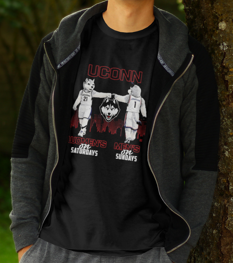 UConn Huskies Women's Saturdays Men's Sundays Fist Bump City Skyline T-Shirt