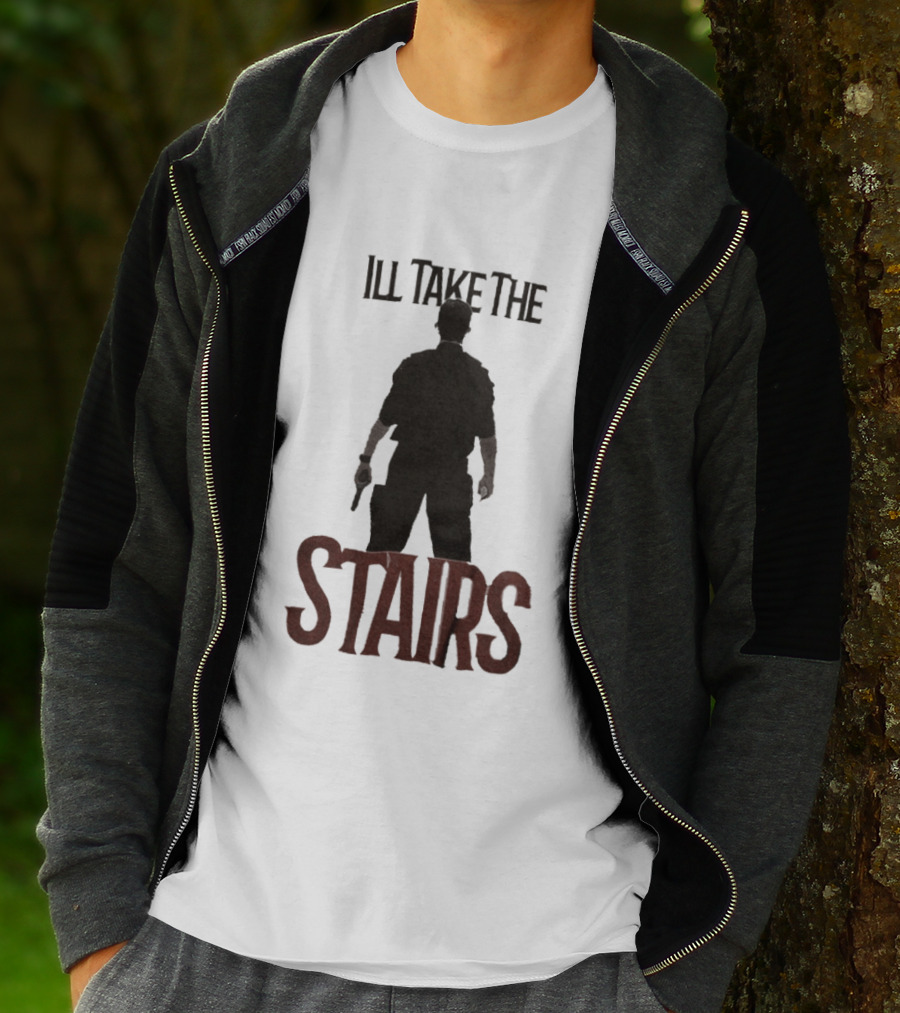 I'll Take The Stairs Shadowy Figure With Gun T-Shirt