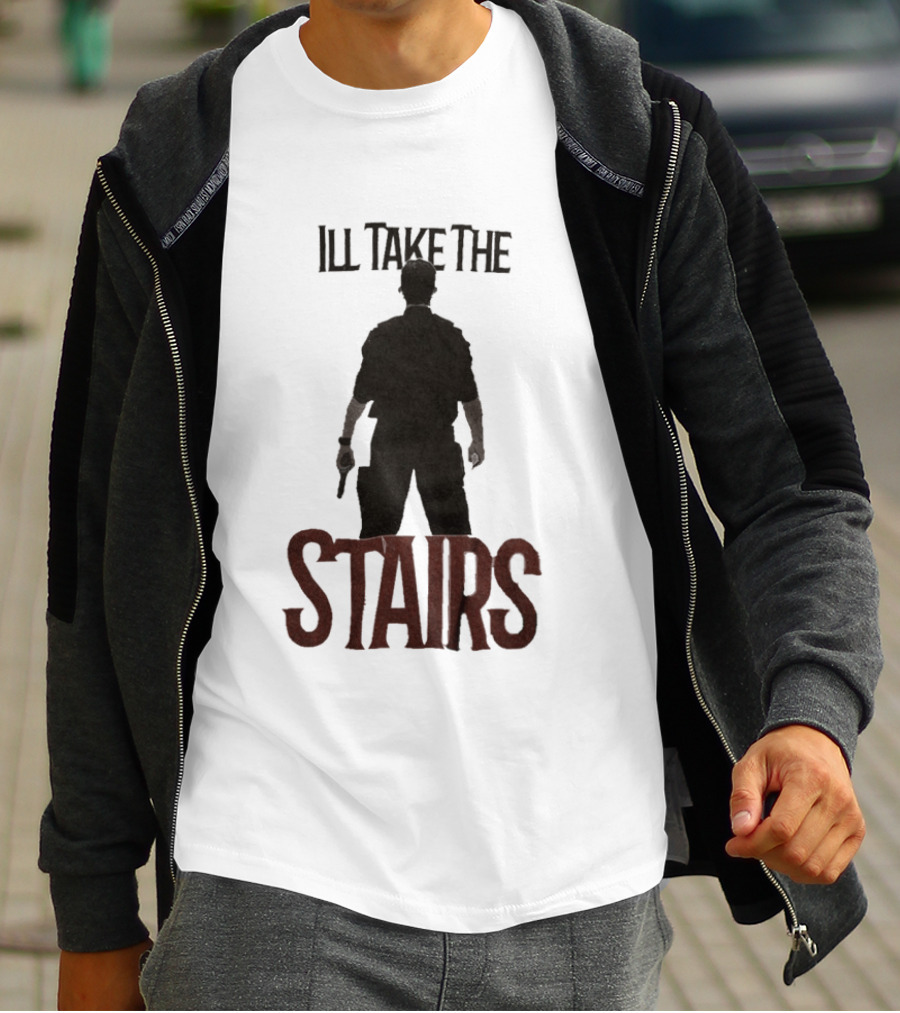 I'll Take The Stairs Shadowy Figure With Gun T-Shirt