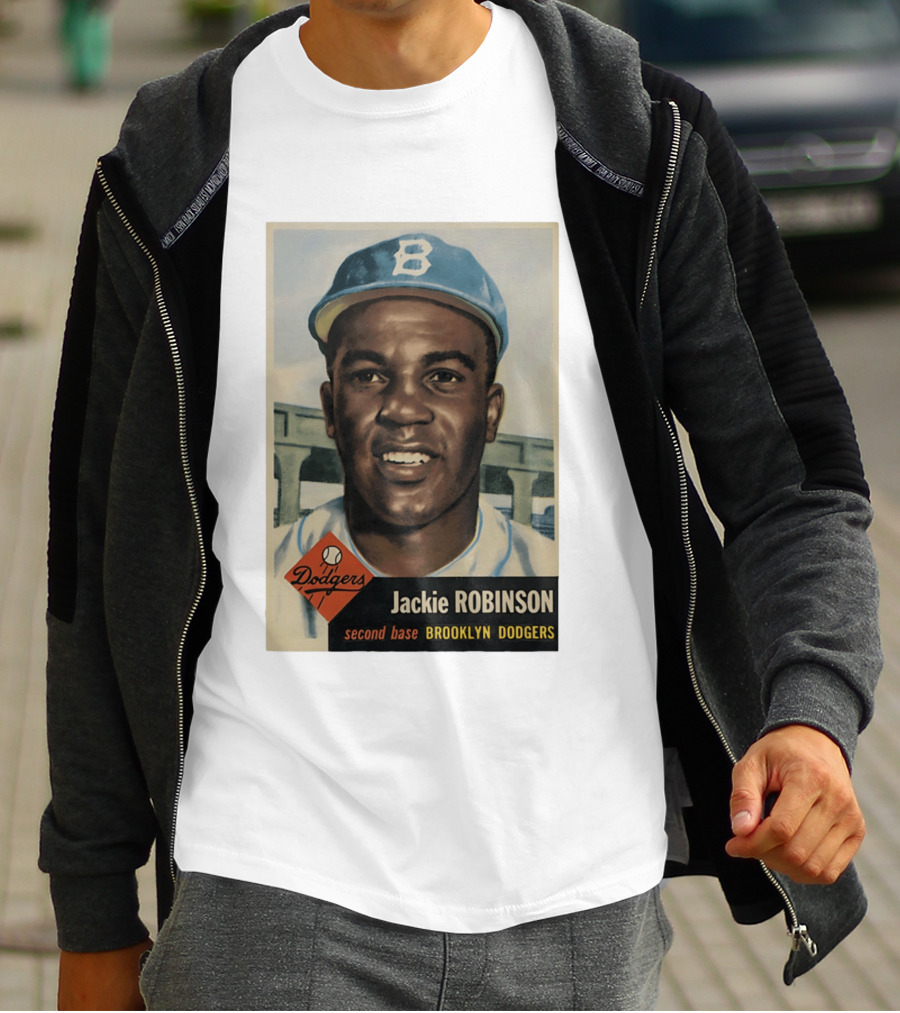 Dodgers Jackie Robinson Second Base Brooklyn Dodgers Topps Baseball Card T-Shirt