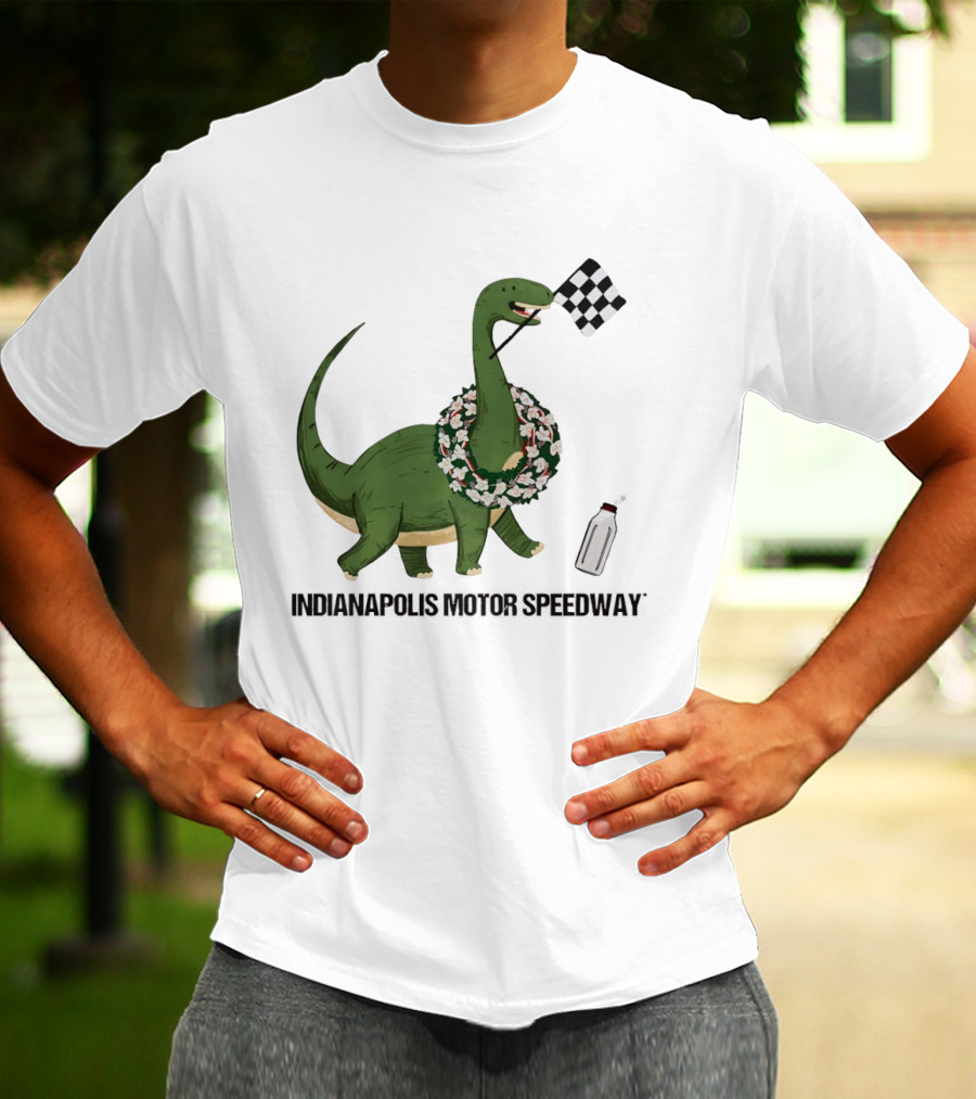 Indianapolis Motor Speedway Dinosaur Checkered Flag Toddler Racing T-Shirt