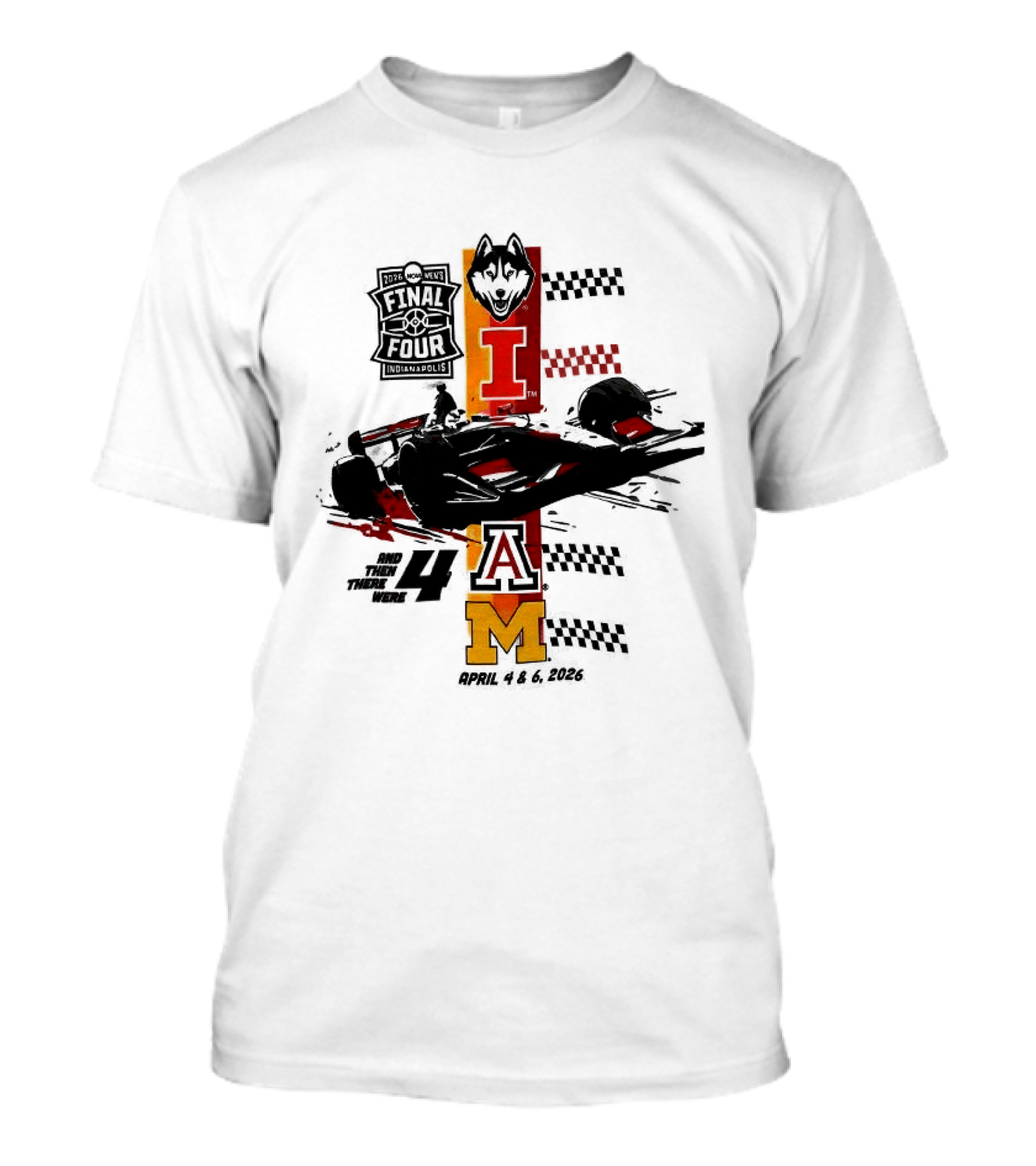 IndyCar 2026 NCAA Men's Final Four UConn Huskies Miami Hurricanes Iowa Hawkeyes Michigan Wolverines T-Shirt