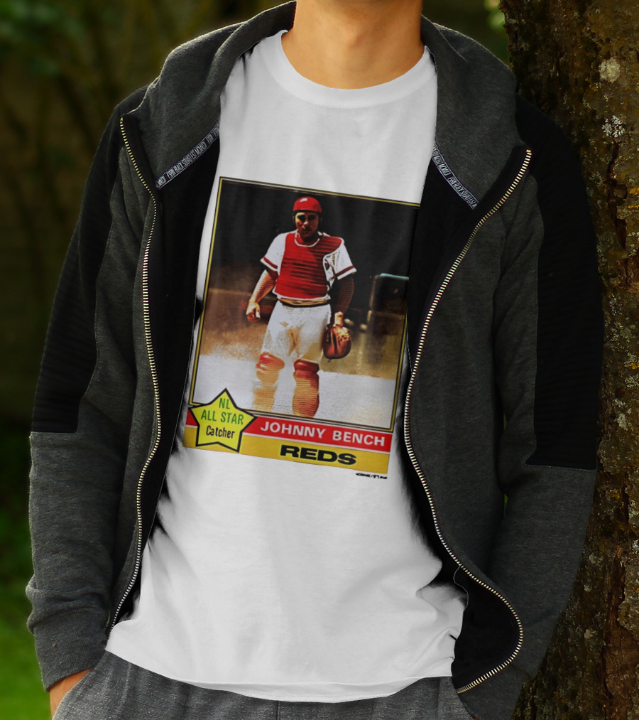 Johnny Bench Cincinnati Reds 1976 Topps NL All Star Catcher Retro Card T-Shirt