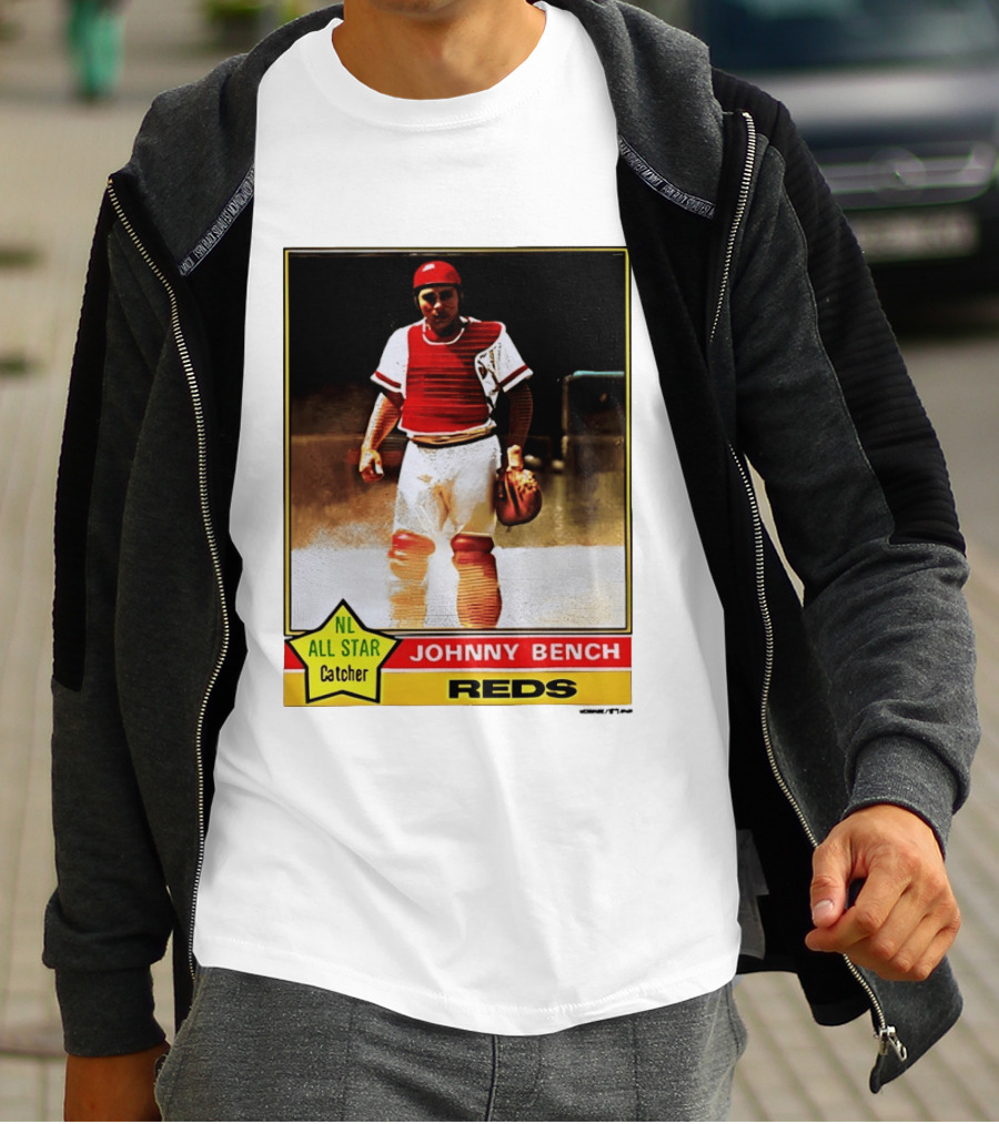 Johnny Bench Cincinnati Reds 1976 Topps NL All Star Catcher Retro Card T-Shirt