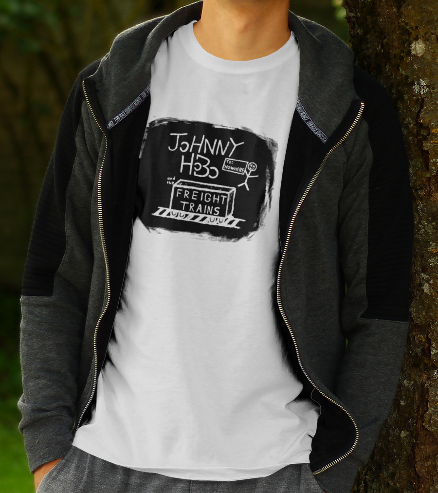 Johnny Hobo Freight Trains Stick Figure Drawing T-Shirt
