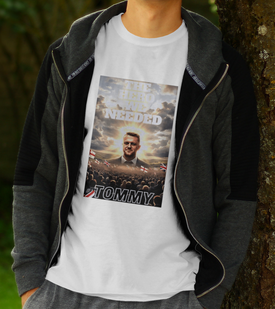 The Hero We Needed Tommy Robinson England Flags Crowd T-Shirt