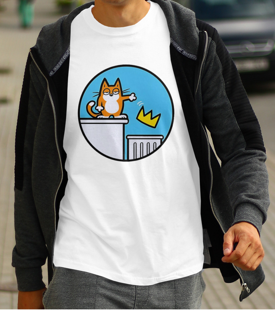 Orange Cat Discarding Crown No King Mark Parisi T-Shirt