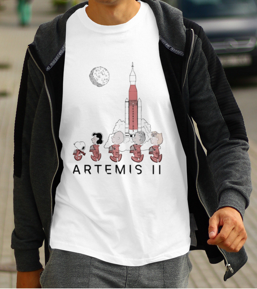 Peanuts Characters Astronaut Outfits Moon Artemis II Rocket T-Shirt