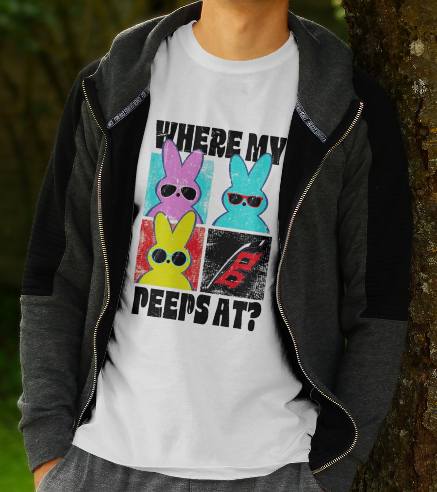 Where My Peeps At Sunglasses Colorful Bunnies Pop T-Shirt