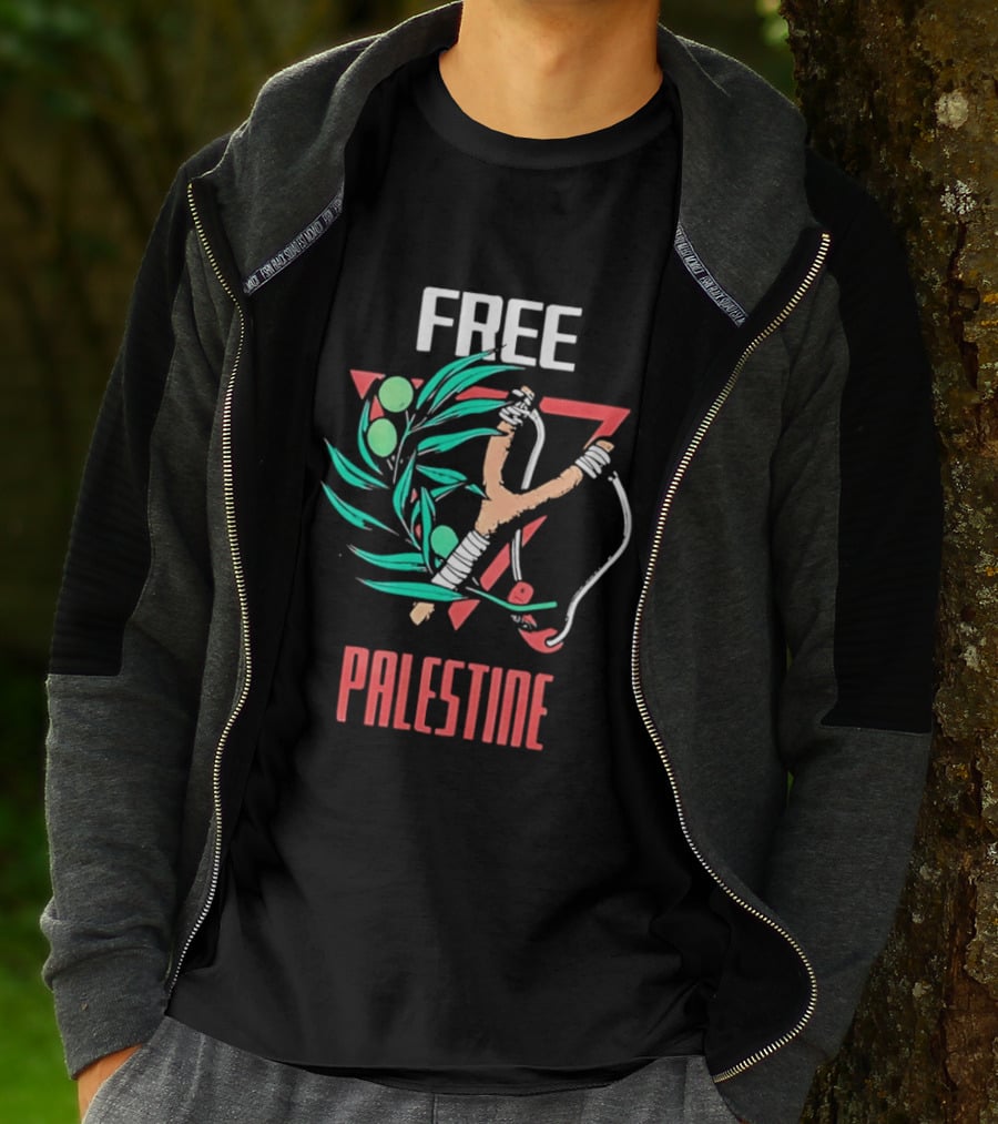 Free Palestine Slingshot And Olive Branch T-Shirt