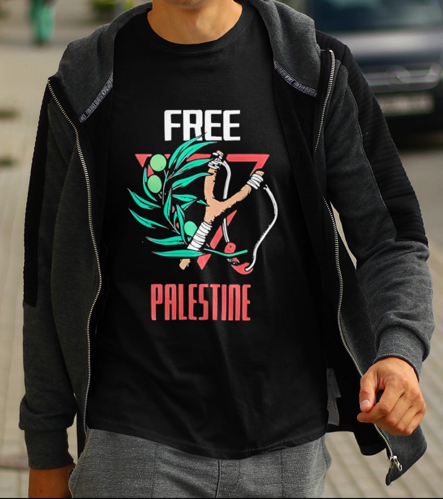 Free Palestine Slingshot And Olive Branch T-Shirt