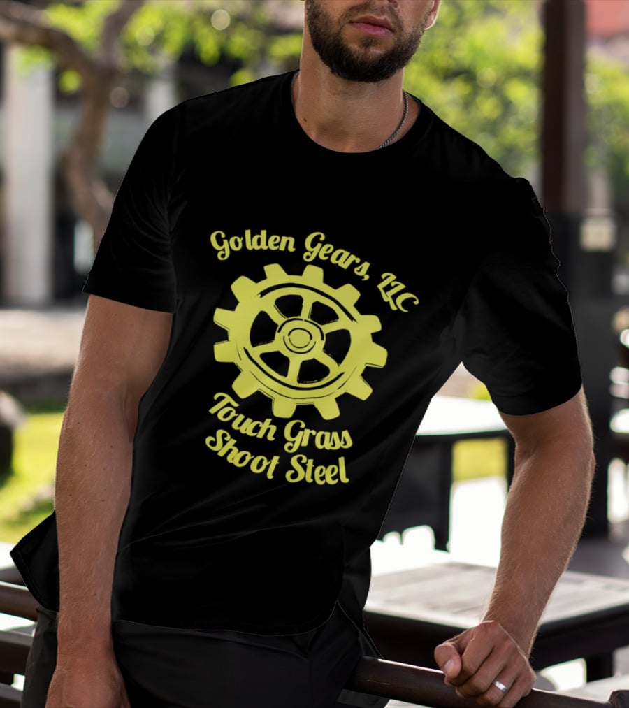 Golden Gears LLC Touch Grass Shoot Steel Gear Image T-Shirt