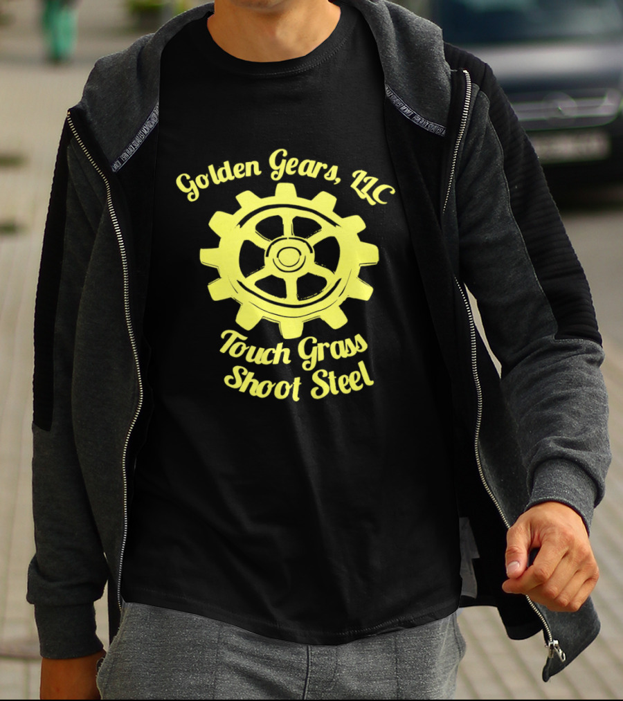 Golden Gears LLC Touch Grass Shoot Steel Gear Image T-Shirt