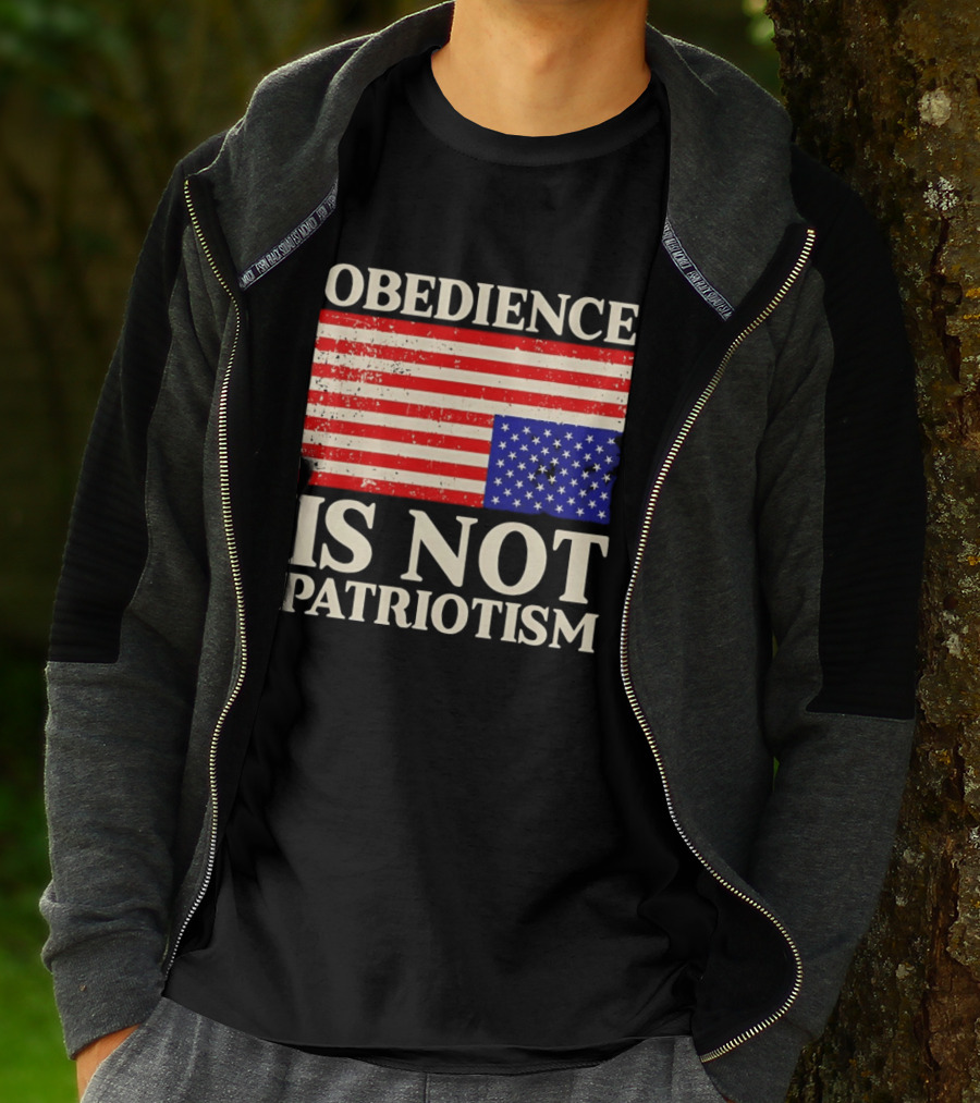 Obedience Is Not Patriotism Distressed Upside Down American Flag T-Shirt