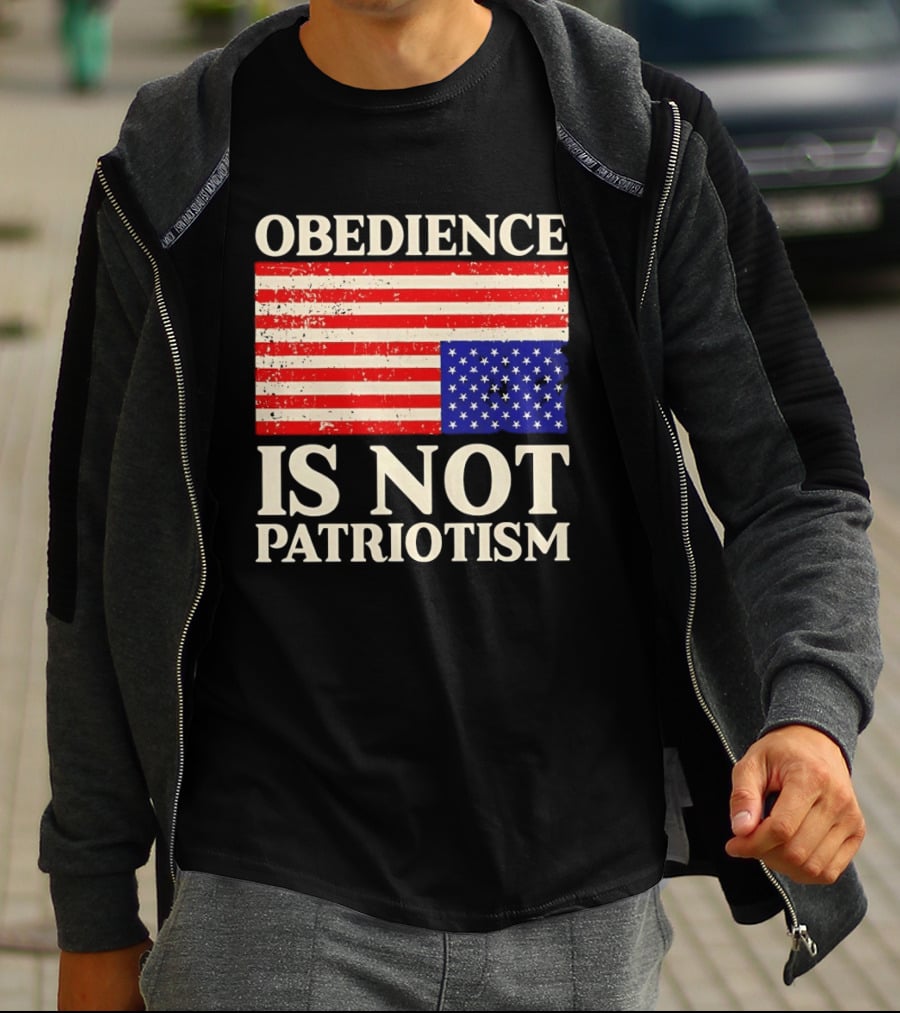 Obedience Is Not Patriotism Distressed Upside Down American Flag T-Shirt